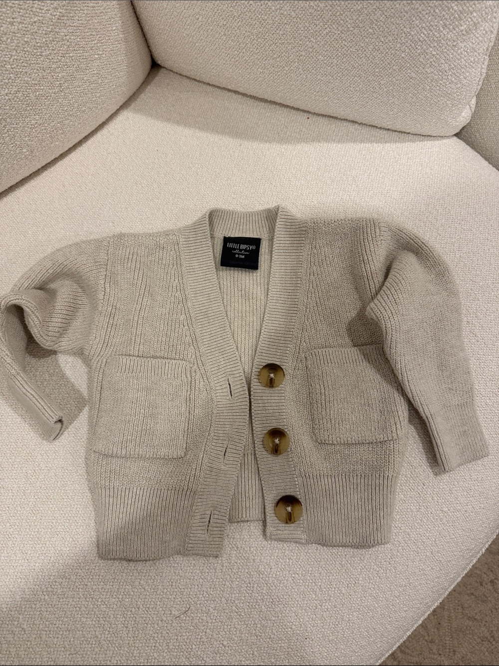 Little Bipsy Cream Knit Pocket Cardigan